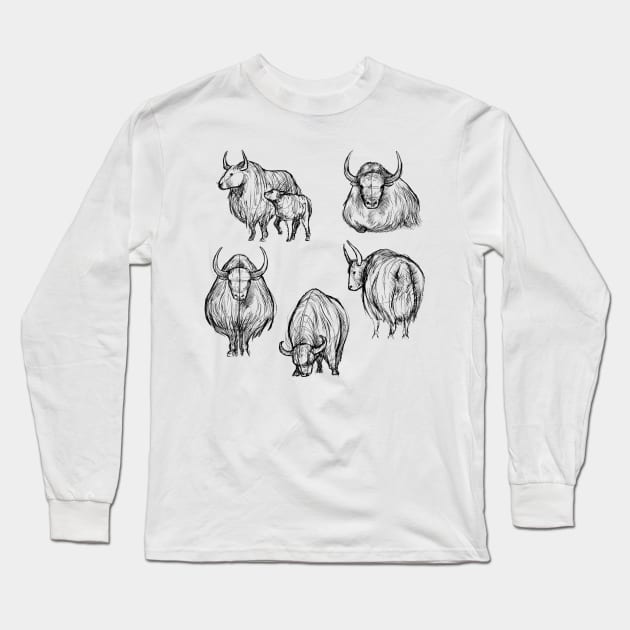 Sketches of a Yak Long Sleeve T-Shirt by AniaArtNL